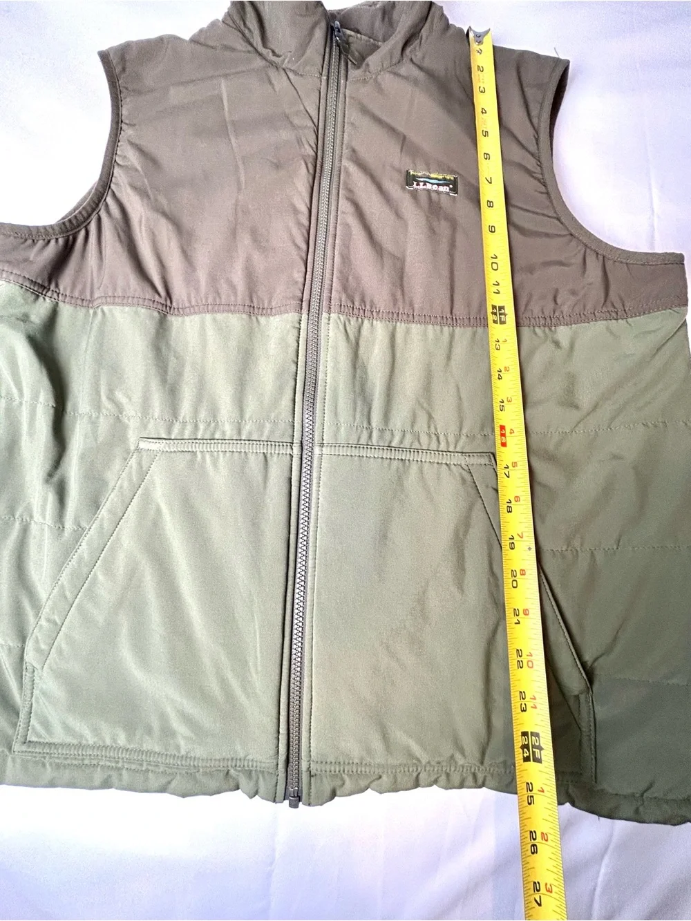 LL Bean Mens L Mountain Classic Vest Brown Olive Full Zip Grid Lined Insulated